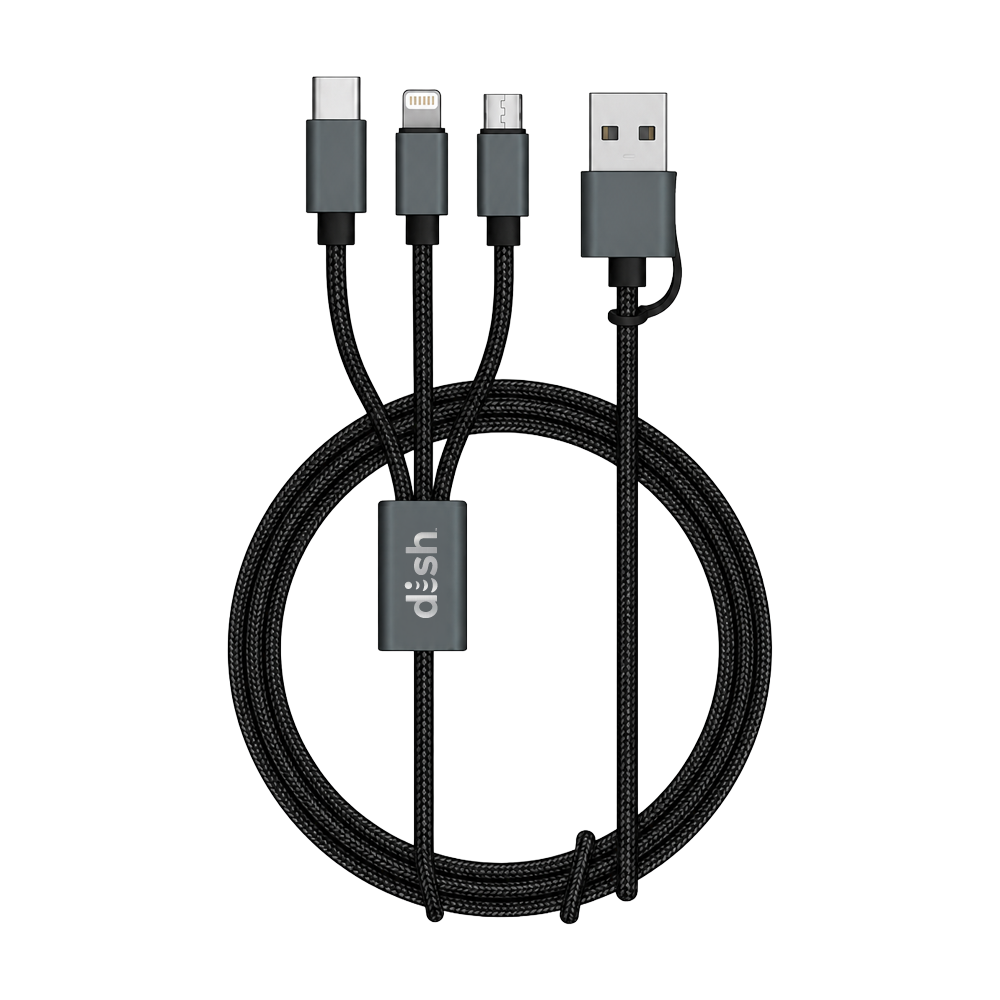 Connect Reach 5ft 3-in-1 Braided Charging Cable with Type-C Input